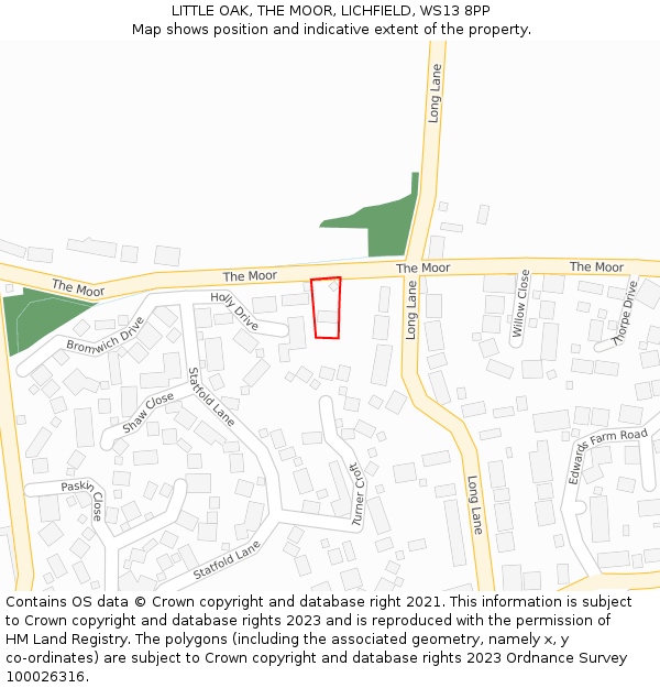 LITTLE OAK, THE MOOR, LICHFIELD, WS13 8PP: Location map and indicative extent of plot