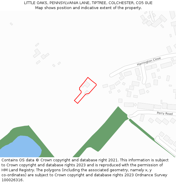 LITTLE OAKS, PENNSYLVANIA LANE, TIPTREE, COLCHESTER, CO5 0UE: Location map and indicative extent of plot