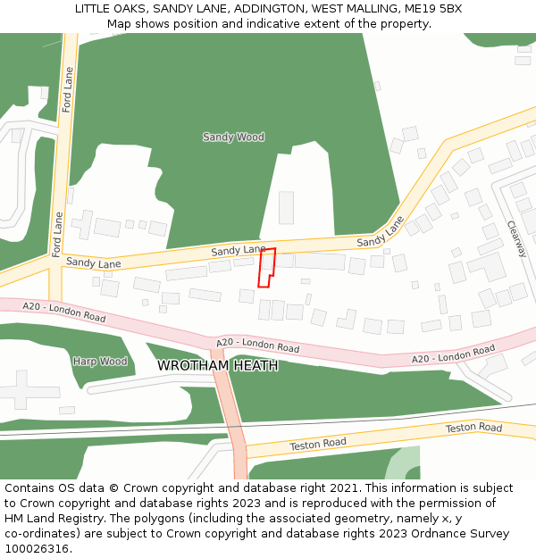 LITTLE OAKS, SANDY LANE, ADDINGTON, WEST MALLING, ME19 5BX: Location map and indicative extent of plot