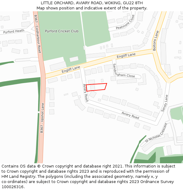 LITTLE ORCHARD, AVIARY ROAD, WOKING, GU22 8TH: Location map and indicative extent of plot