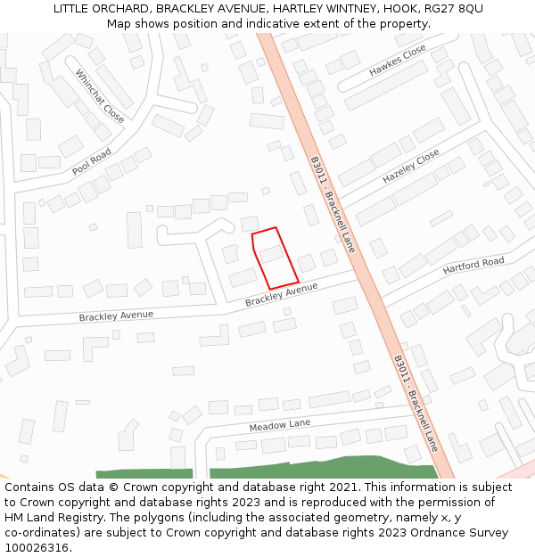 LITTLE ORCHARD, BRACKLEY AVENUE, HARTLEY WINTNEY, HOOK, RG27 8QU: Location map and indicative extent of plot