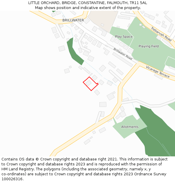 LITTLE ORCHARD, BRIDGE, CONSTANTINE, FALMOUTH, TR11 5AL: Location map and indicative extent of plot