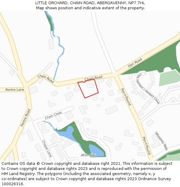 LITTLE ORCHARD, CHAIN ROAD, ABERGAVENNY, NP7 7HL: Location map and indicative extent of plot