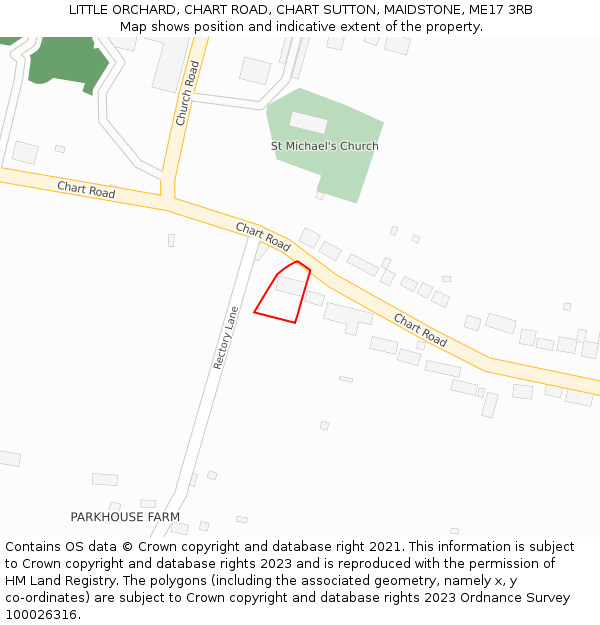 LITTLE ORCHARD, CHART ROAD, CHART SUTTON, MAIDSTONE, ME17 3RB: Location map and indicative extent of plot