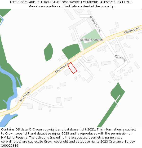 LITTLE ORCHARD, CHURCH LANE, GOODWORTH CLATFORD, ANDOVER, SP11 7HL: Location map and indicative extent of plot