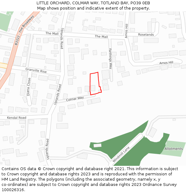 LITTLE ORCHARD, COLMAR WAY, TOTLAND BAY, PO39 0EB: Location map and indicative extent of plot