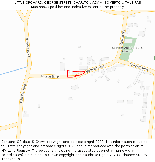 LITTLE ORCHARD, GEORGE STREET, CHARLTON ADAM, SOMERTON, TA11 7AS: Location map and indicative extent of plot