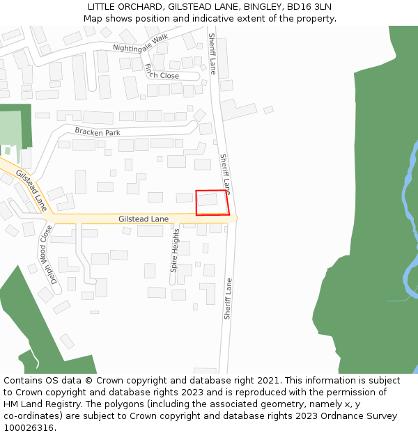 LITTLE ORCHARD, GILSTEAD LANE, BINGLEY, BD16 3LN: Location map and indicative extent of plot