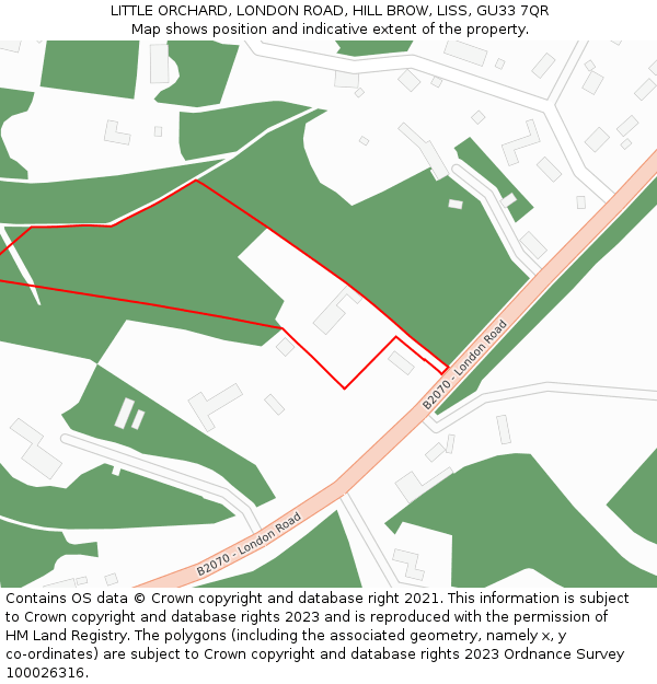 LITTLE ORCHARD, LONDON ROAD, HILL BROW, LISS, GU33 7QR: Location map and indicative extent of plot