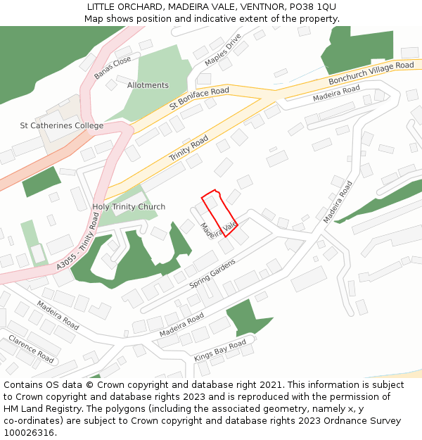 LITTLE ORCHARD, MADEIRA VALE, VENTNOR, PO38 1QU: Location map and indicative extent of plot