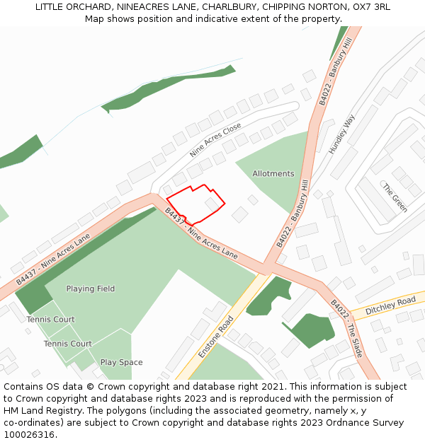 LITTLE ORCHARD, NINEACRES LANE, CHARLBURY, CHIPPING NORTON, OX7 3RL: Location map and indicative extent of plot