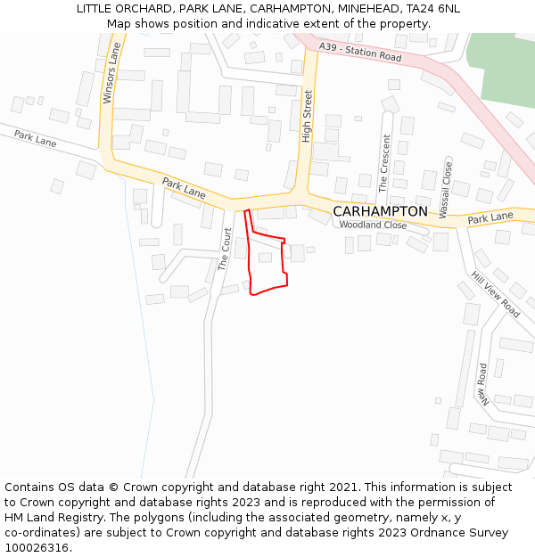 LITTLE ORCHARD, PARK LANE, CARHAMPTON, MINEHEAD, TA24 6NL: Location map and indicative extent of plot