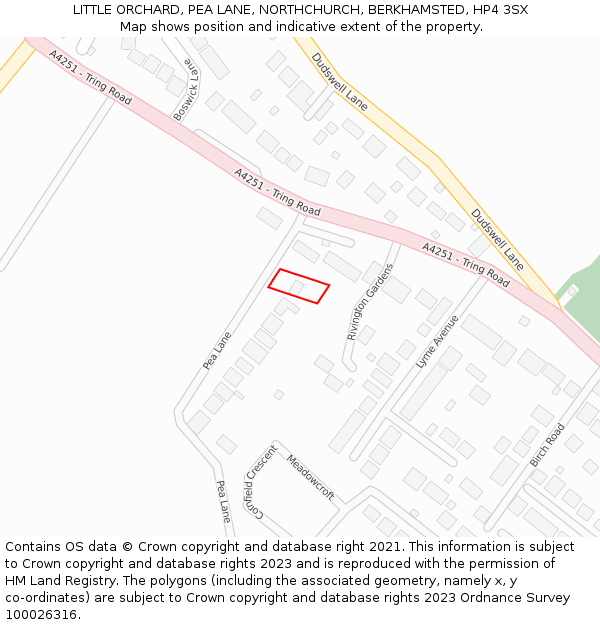 LITTLE ORCHARD, PEA LANE, NORTHCHURCH, BERKHAMSTED, HP4 3SX: Location map and indicative extent of plot
