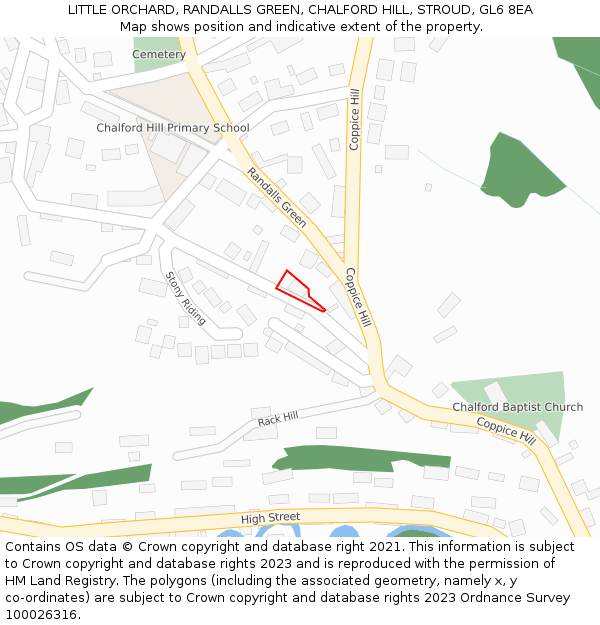 LITTLE ORCHARD, RANDALLS GREEN, CHALFORD HILL, STROUD, GL6 8EA: Location map and indicative extent of plot