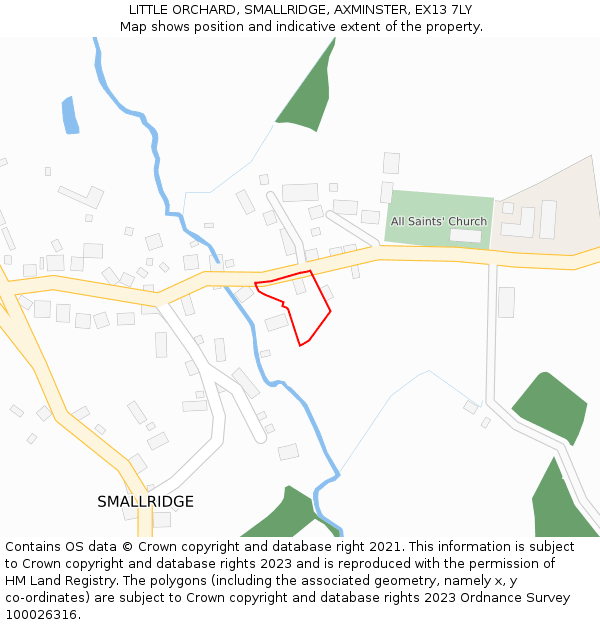 LITTLE ORCHARD, SMALLRIDGE, AXMINSTER, EX13 7LY: Location map and indicative extent of plot