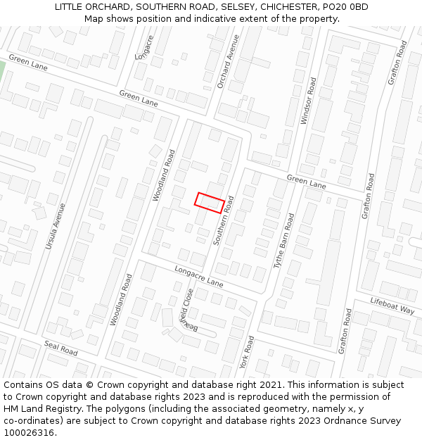 LITTLE ORCHARD, SOUTHERN ROAD, SELSEY, CHICHESTER, PO20 0BD: Location map and indicative extent of plot