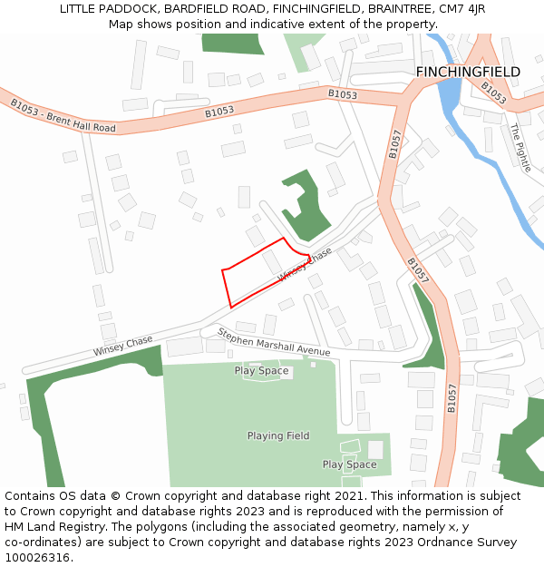 LITTLE PADDOCK, BARDFIELD ROAD, FINCHINGFIELD, BRAINTREE, CM7 4JR: Location map and indicative extent of plot