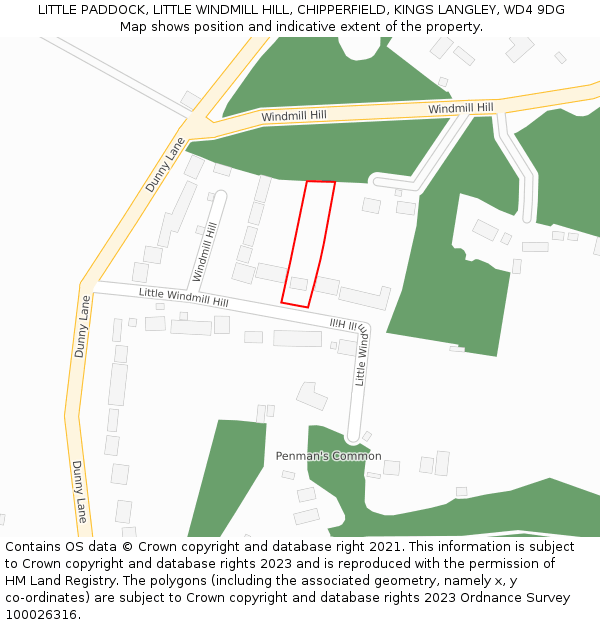 LITTLE PADDOCK, LITTLE WINDMILL HILL, CHIPPERFIELD, KINGS LANGLEY, WD4 9DG: Location map and indicative extent of plot