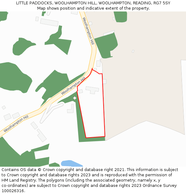 LITTLE PADDOCKS, WOOLHAMPTON HILL, WOOLHAMPTON, READING, RG7 5SY: Location map and indicative extent of plot