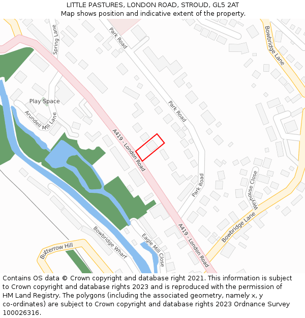 LITTLE PASTURES, LONDON ROAD, STROUD, GL5 2AT: Location map and indicative extent of plot