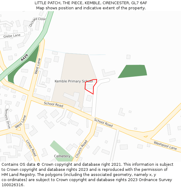 LITTLE PATCH, THE PIECE, KEMBLE, CIRENCESTER, GL7 6AF: Location map and indicative extent of plot