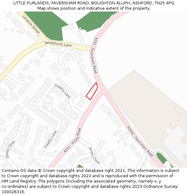 LITTLE PURLANDS, FAVERSHAM ROAD, BOUGHTON ALUPH, ASHFORD, TN25 4PQ: Location map and indicative extent of plot