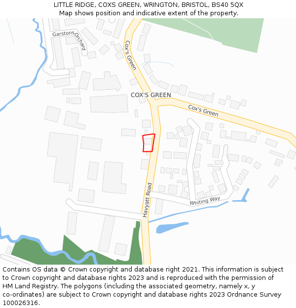 LITTLE RIDGE, COXS GREEN, WRINGTON, BRISTOL, BS40 5QX: Location map and indicative extent of plot
