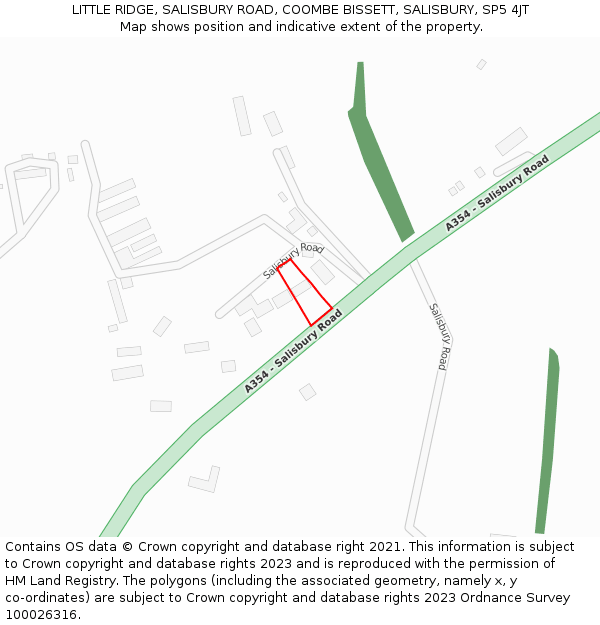 LITTLE RIDGE, SALISBURY ROAD, COOMBE BISSETT, SALISBURY, SP5 4JT: Location map and indicative extent of plot