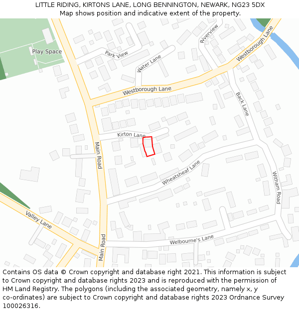 LITTLE RIDING, KIRTONS LANE, LONG BENNINGTON, NEWARK, NG23 5DX: Location map and indicative extent of plot
