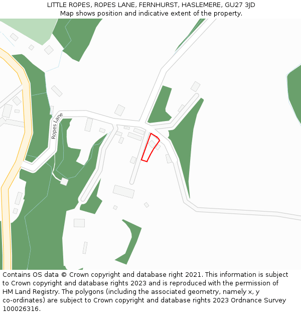 LITTLE ROPES, ROPES LANE, FERNHURST, HASLEMERE, GU27 3JD: Location map and indicative extent of plot