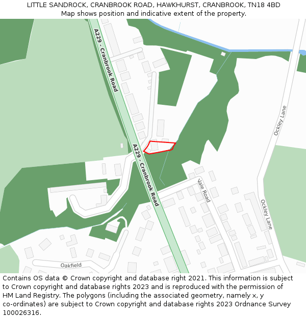 LITTLE SANDROCK, CRANBROOK ROAD, HAWKHURST, CRANBROOK, TN18 4BD: Location map and indicative extent of plot