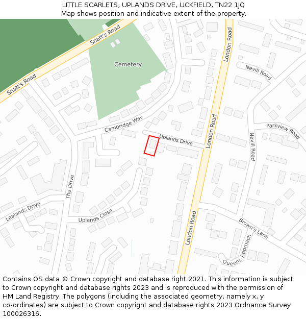 LITTLE SCARLETS, UPLANDS DRIVE, UCKFIELD, TN22 1JQ: Location map and indicative extent of plot