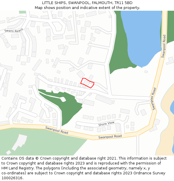 LITTLE SHIPS, SWANPOOL, FALMOUTH, TR11 5BD: Location map and indicative extent of plot