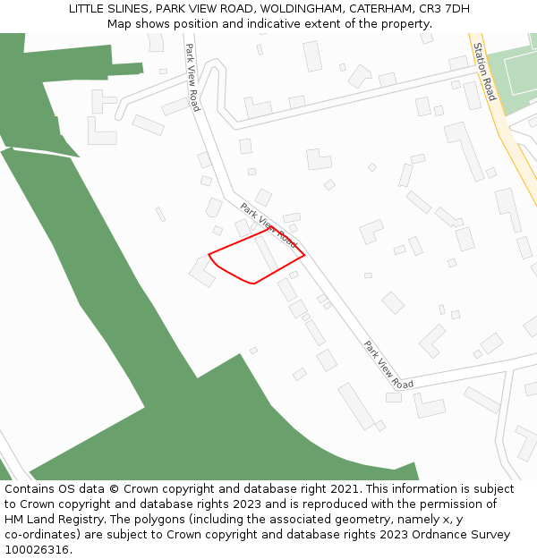 LITTLE SLINES, PARK VIEW ROAD, WOLDINGHAM, CATERHAM, CR3 7DH: Location map and indicative extent of plot