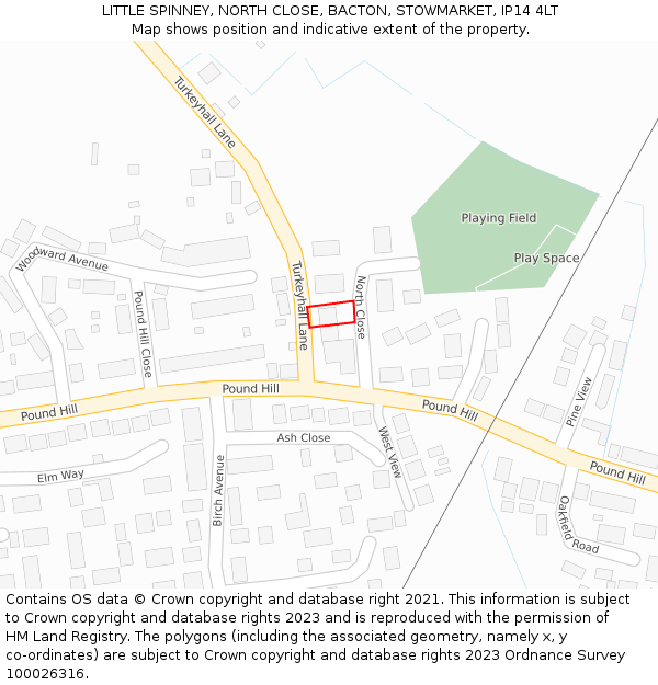 LITTLE SPINNEY, NORTH CLOSE, BACTON, STOWMARKET, IP14 4LT: Location map and indicative extent of plot