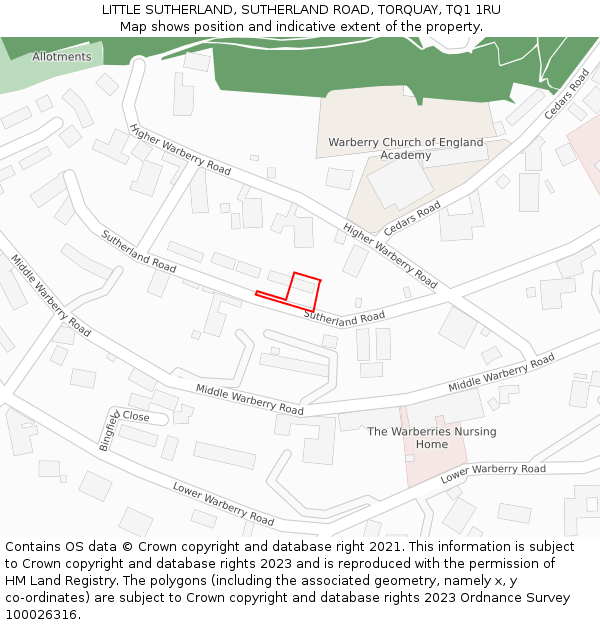 LITTLE SUTHERLAND, SUTHERLAND ROAD, TORQUAY, TQ1 1RU: Location map and indicative extent of plot