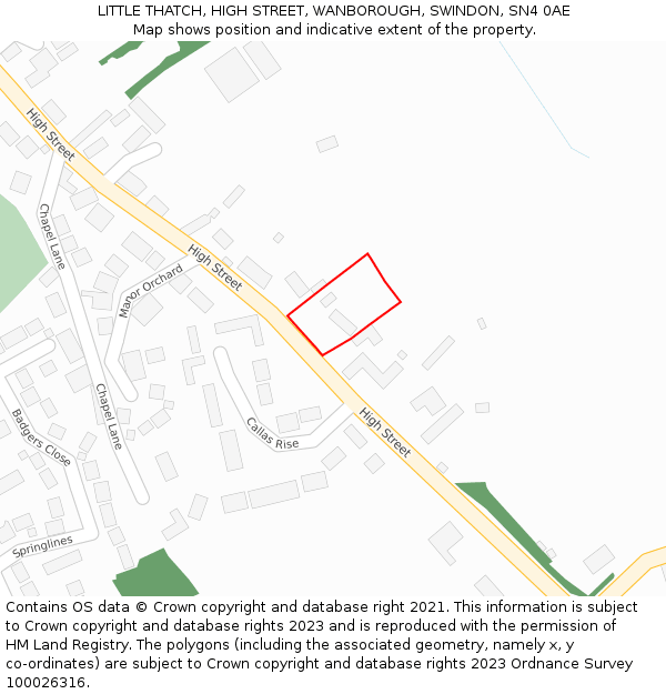 LITTLE THATCH, HIGH STREET, WANBOROUGH, SWINDON, SN4 0AE: Location map and indicative extent of plot