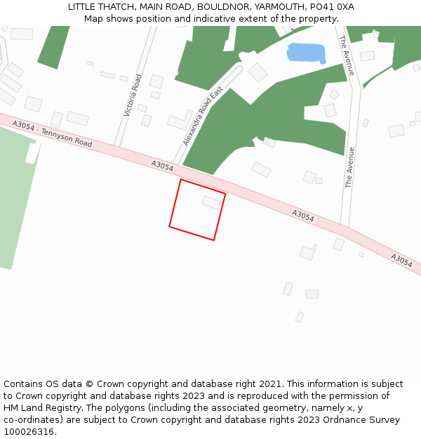 LITTLE THATCH, MAIN ROAD, BOULDNOR, YARMOUTH, PO41 0XA: Location map and indicative extent of plot