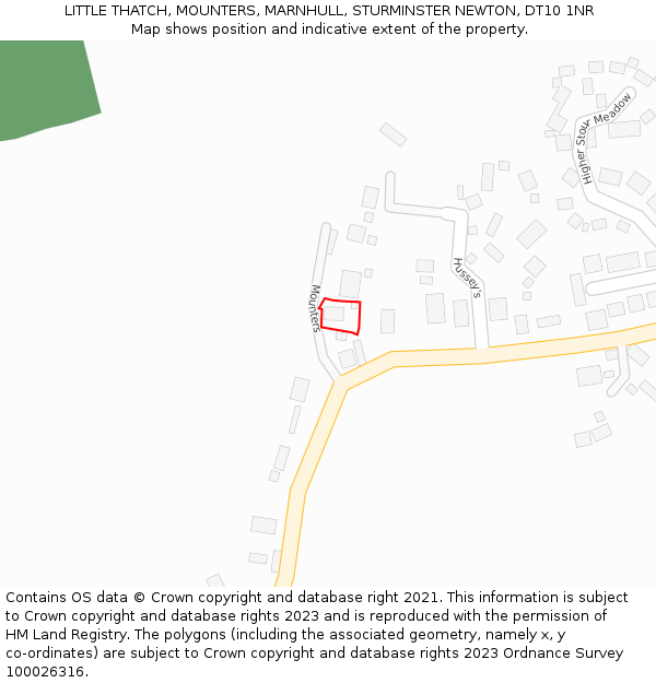 LITTLE THATCH, MOUNTERS, MARNHULL, STURMINSTER NEWTON, DT10 1NR: Location map and indicative extent of plot