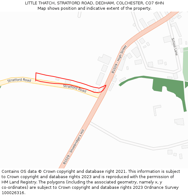 LITTLE THATCH, STRATFORD ROAD, DEDHAM, COLCHESTER, CO7 6HN: Location map and indicative extent of plot