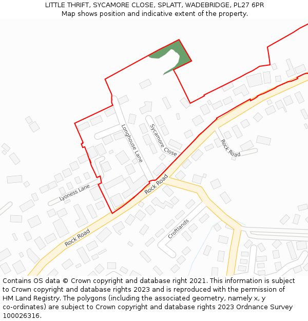 LITTLE THRIFT, SYCAMORE CLOSE, SPLATT, WADEBRIDGE, PL27 6PR: Location map and indicative extent of plot