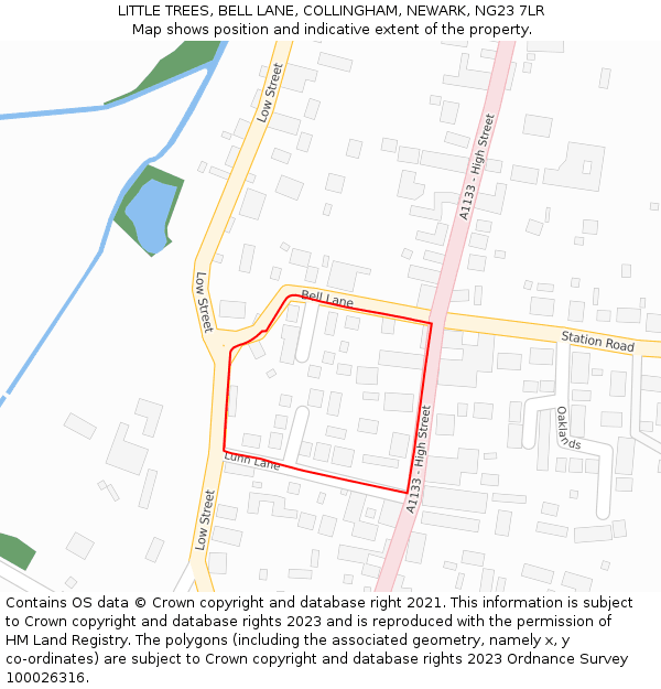 LITTLE TREES, BELL LANE, COLLINGHAM, NEWARK, NG23 7LR: Location map and indicative extent of plot