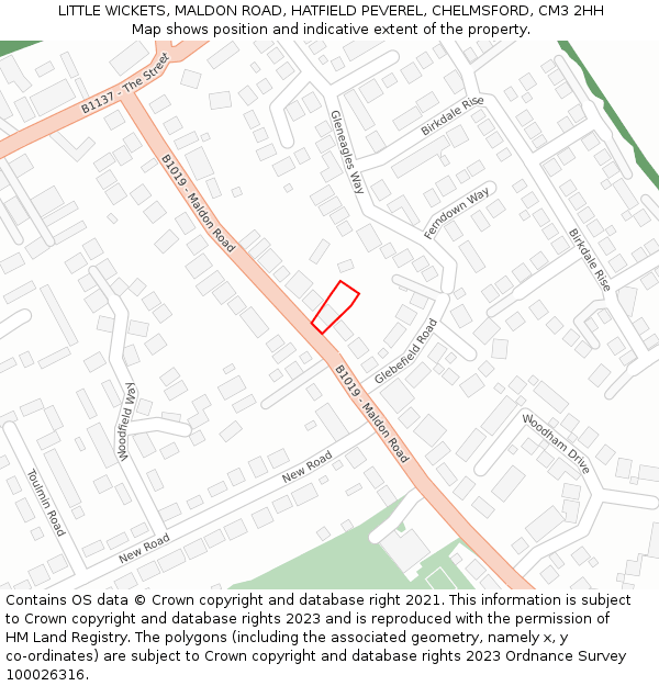 LITTLE WICKETS, MALDON ROAD, HATFIELD PEVEREL, CHELMSFORD, CM3 2HH: Location map and indicative extent of plot