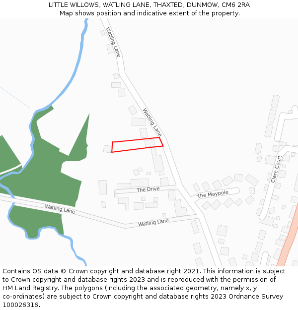 LITTLE WILLOWS, WATLING LANE, THAXTED, DUNMOW, CM6 2RA: Location map and indicative extent of plot