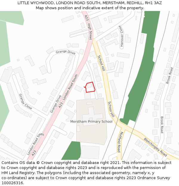 LITTLE WYCHWOOD, LONDON ROAD SOUTH, MERSTHAM, REDHILL, RH1 3AZ: Location map and indicative extent of plot