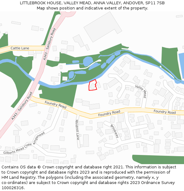 LITTLEBROOK HOUSE, VALLEY MEAD, ANNA VALLEY, ANDOVER, SP11 7SB: Location map and indicative extent of plot