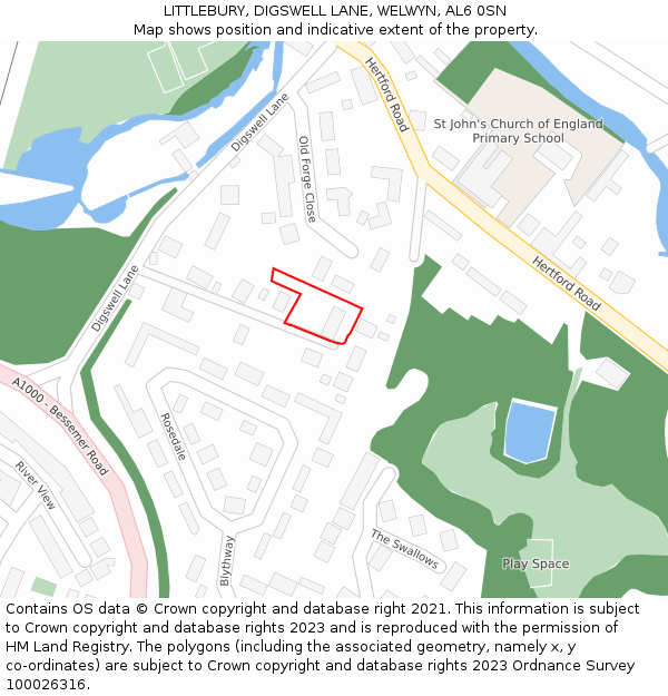 LITTLEBURY, DIGSWELL LANE, WELWYN, AL6 0SN: Location map and indicative extent of plot