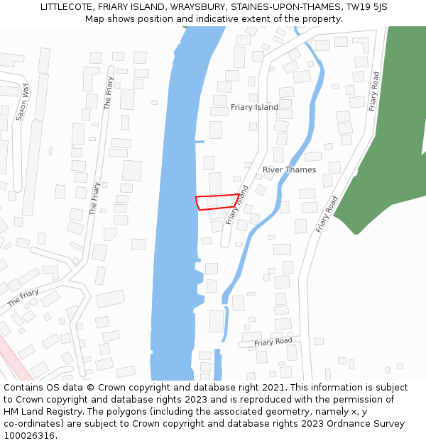 LITTLECOTE, FRIARY ISLAND, WRAYSBURY, STAINES-UPON-THAMES, TW19 5JS: Location map and indicative extent of plot