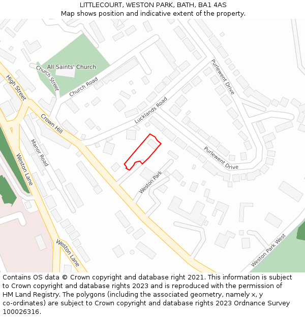 LITTLECOURT, WESTON PARK, BATH, BA1 4AS: Location map and indicative extent of plot