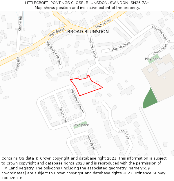 LITTLECROFT, PONTINGS CLOSE, BLUNSDON, SWINDON, SN26 7AH: Location map and indicative extent of plot